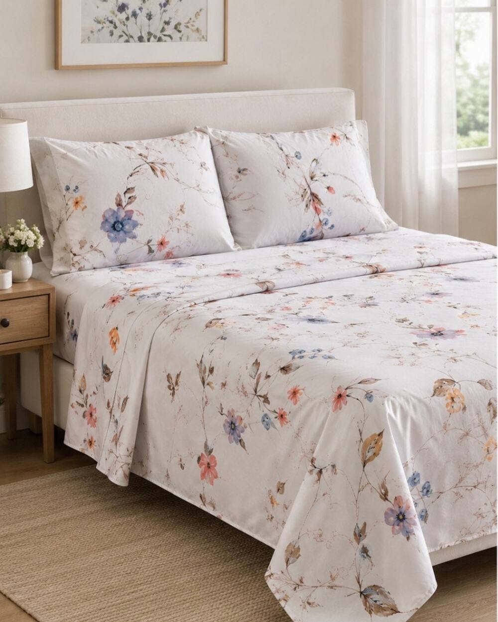 Premium Full Sheet Set – 4 Piece –Floral Print – Ultra Soft Brushed Microfiber
